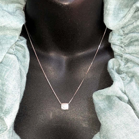 Solid Stamped 18K (not 14K ) White Gold Diamond Pave Modern Heart Necklace - Picture 10 of 16